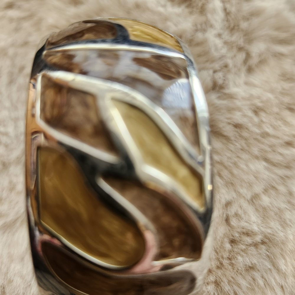 Silver and Brown Geometric Bangle Zawadi - Picture 1 of 4